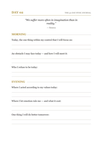 Inside the 30-Day Stoic Journal — a daily morning and evening spread